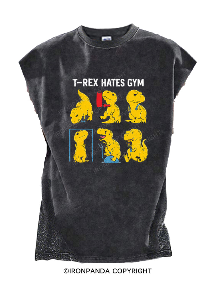T-Rex Hates Gym Workout Dinosaur Cut Off Tank