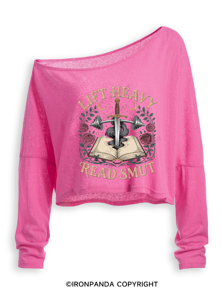 Lift Heavy Read Smut Gym Romance Reader Off Shoulder Long Sleeve Crop Top