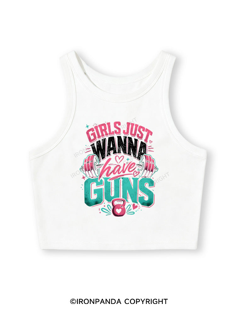 GIRLS JUST WANNA HAVE GUNS WORKOUT Fitted Crop Tank Top