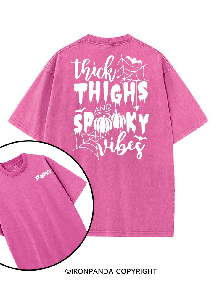 THICK THIGHS AND SPOOKY VIBES PUMPKIN HALLOWEEN printed Gym Shirt