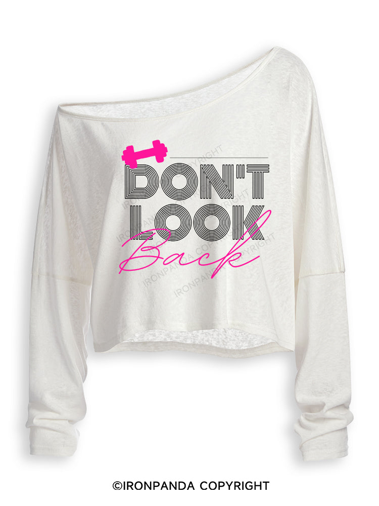 DON'T LOOK BACK GYM LIFE Off Shoulder Long Sleeve Crop Top