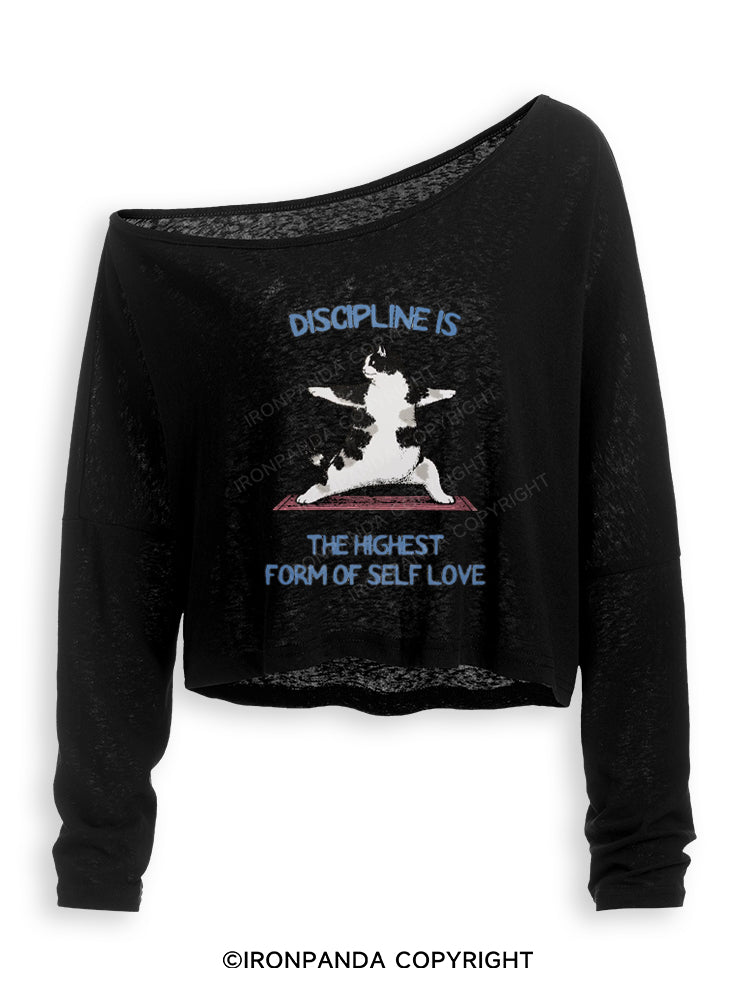 DISCIPLINE IS THE HIGHEST FORM OF SELF LOVE Off Shoulder Long Sleeve Crop Top
