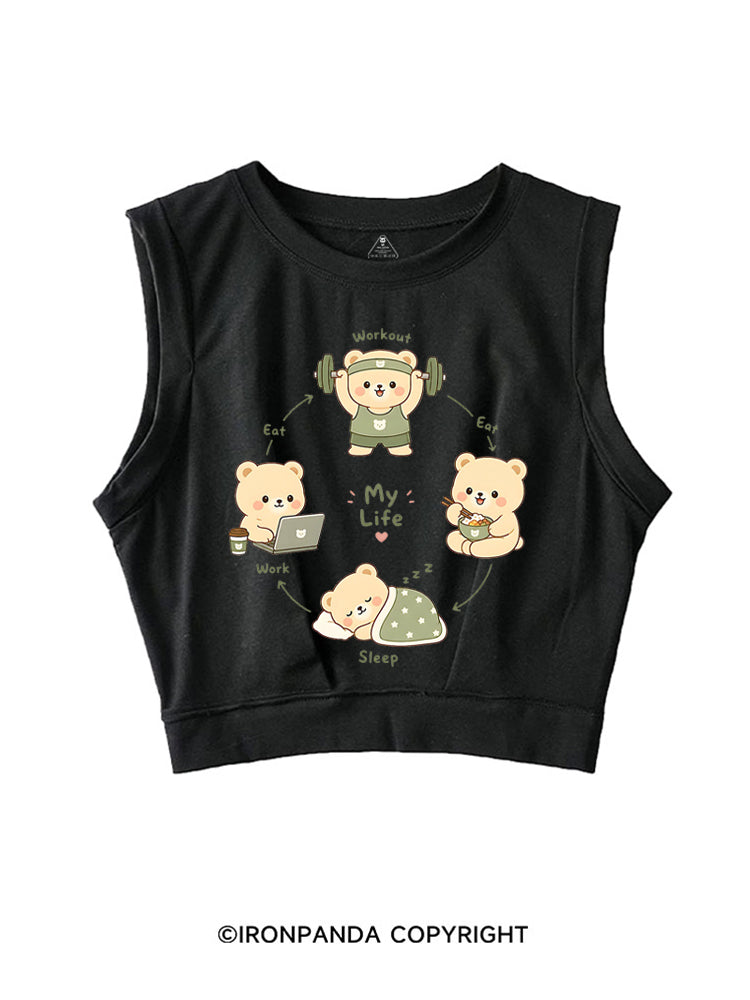 MY LIFE CUTE BEAR GYM SLEEVELESS CROP TOPS
