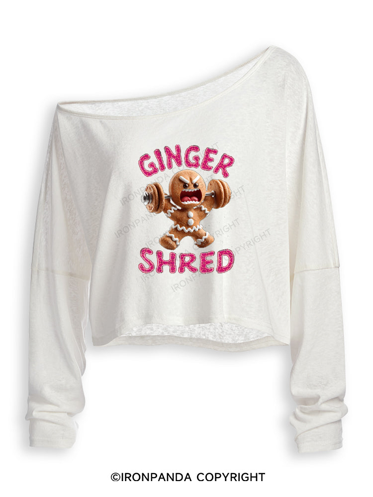 CHRISTMAS GINGER SHRED FUNNY Off Shoulder Long Sleeve Crop Top
