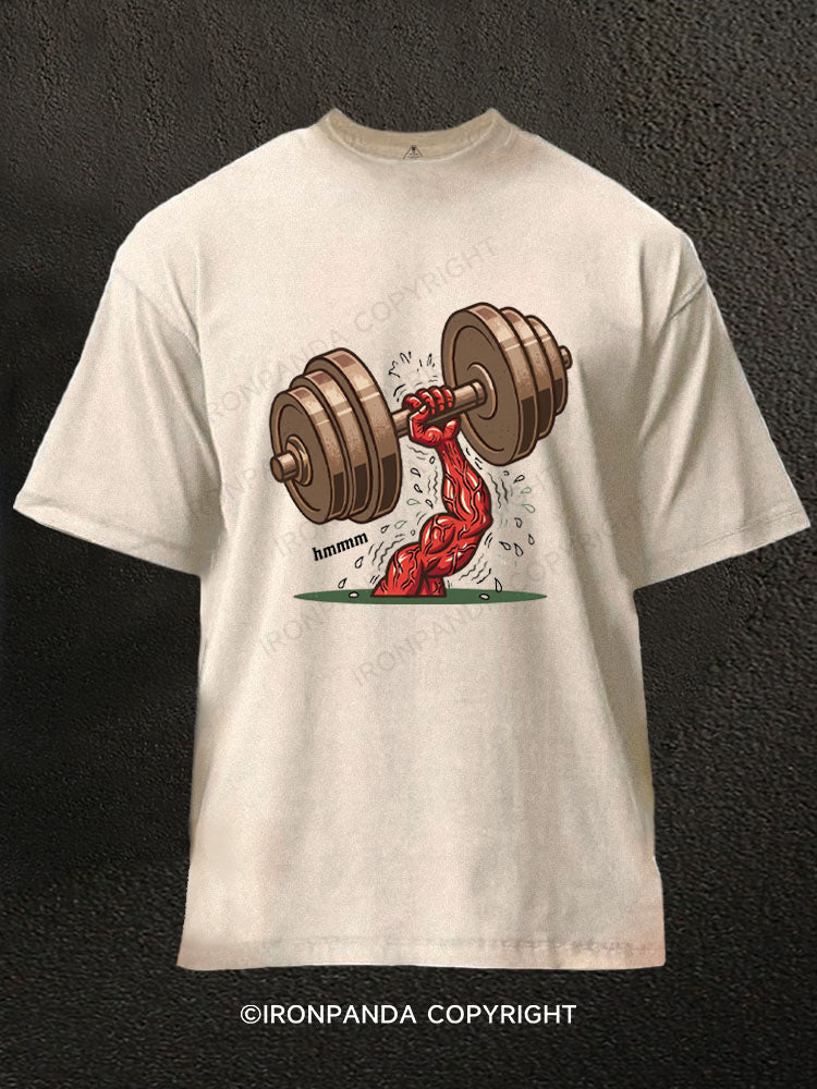 Hmmm Meme Weightlifting Dumbbell Washed Gym Shirt
