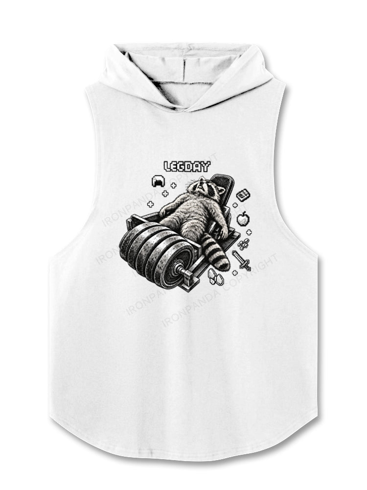 Heavy Leg Press Gamer Leg Day Raccoon Hooded Tank
