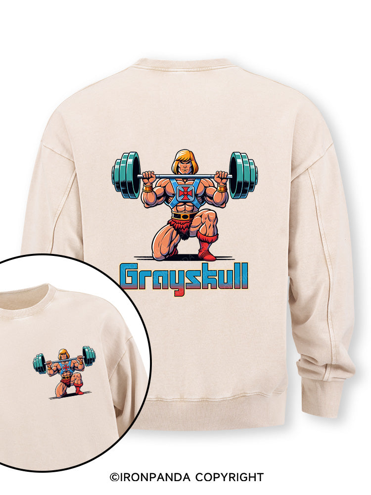 grayskull he man weightliting Double-Sided Printed Washed Sweatshirt