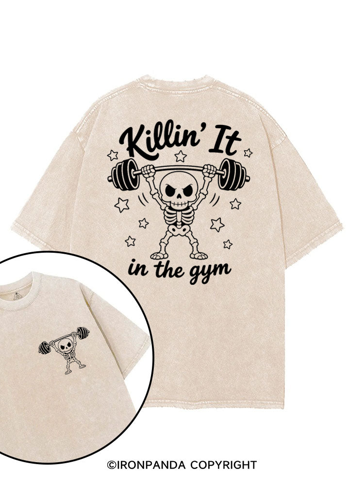 KILLIN' IT IN THE GYM SKELETON printed Gym Shirt