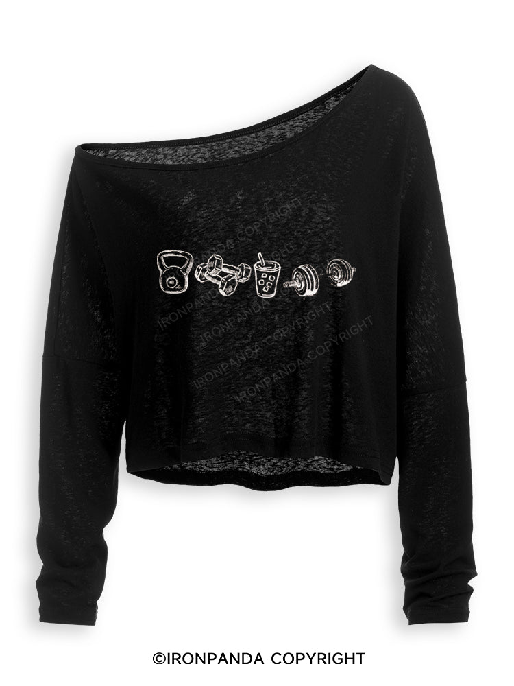 GYM LOVER FITNESS Off Shoulder Long Sleeve Crop Top