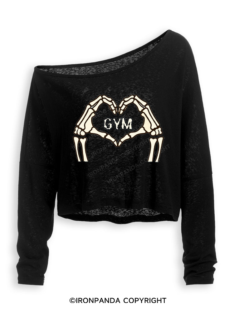 DEAD INSIDE BUT STILL LOVE GYM Off Shoulder Long Sleeve Crop Top