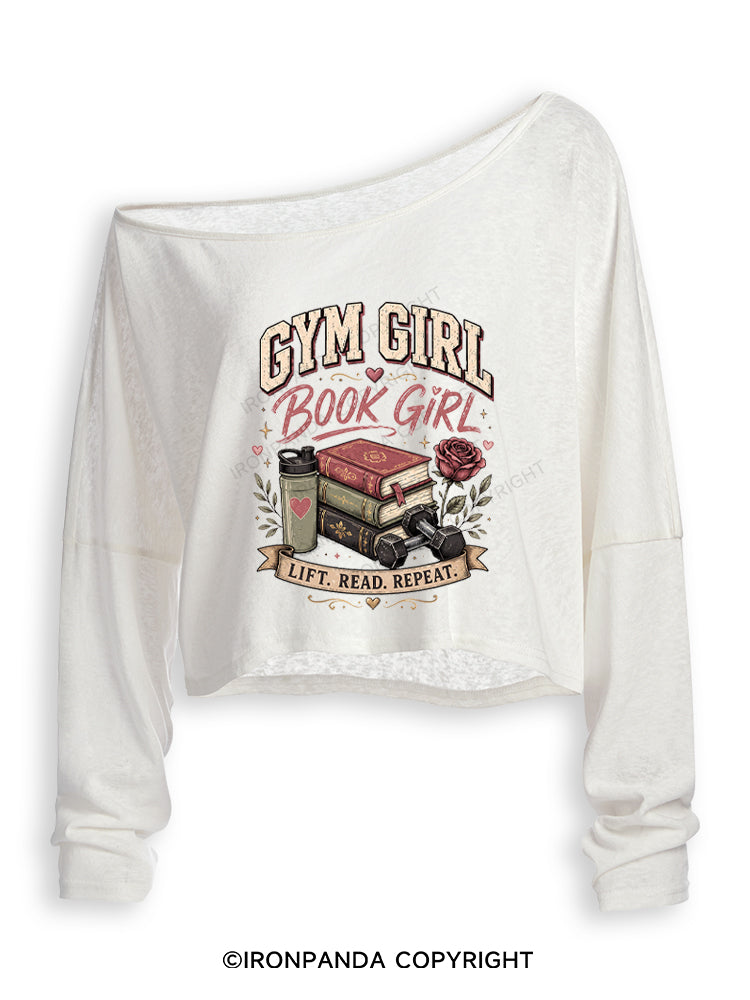 GYM GIRL BOOK GIRL Off Shoulder Long Sleeve Crop Top