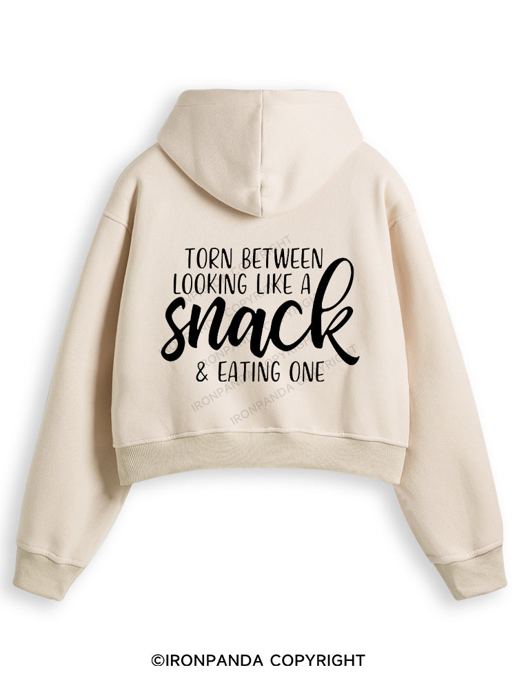 TORN BETWEEN A SNACK AND EAT ONE Fleece Crop Zip Up Hoodie