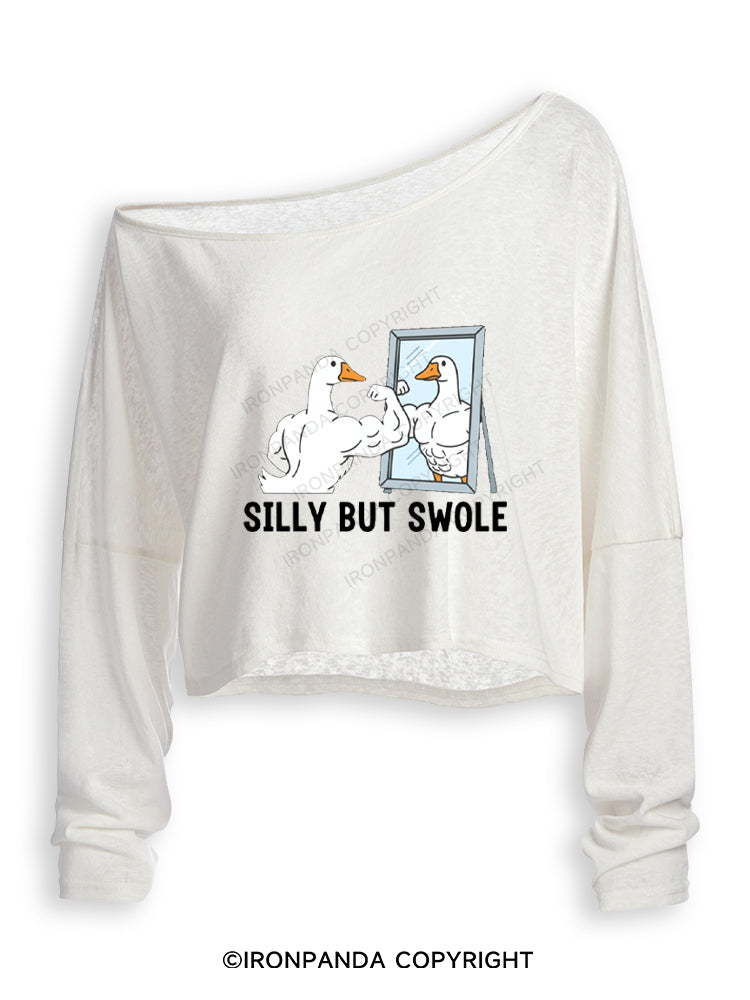 Silly But Swole Muscular Duck Off Shoulder Long Sleeve Crop Top