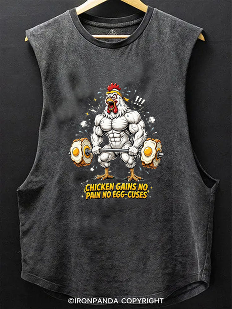 Chicken Gains No Pain No Egg-Cuses Scoop Bottom Cotton Tank