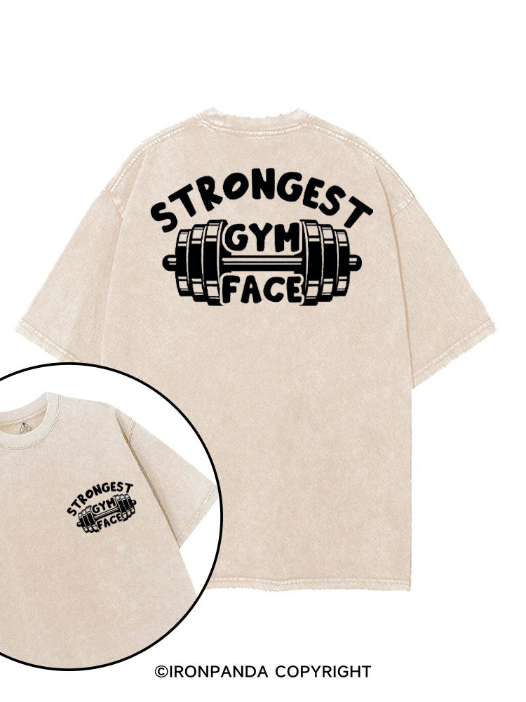 STRONGEST GYM FACE printed Gym Shirt