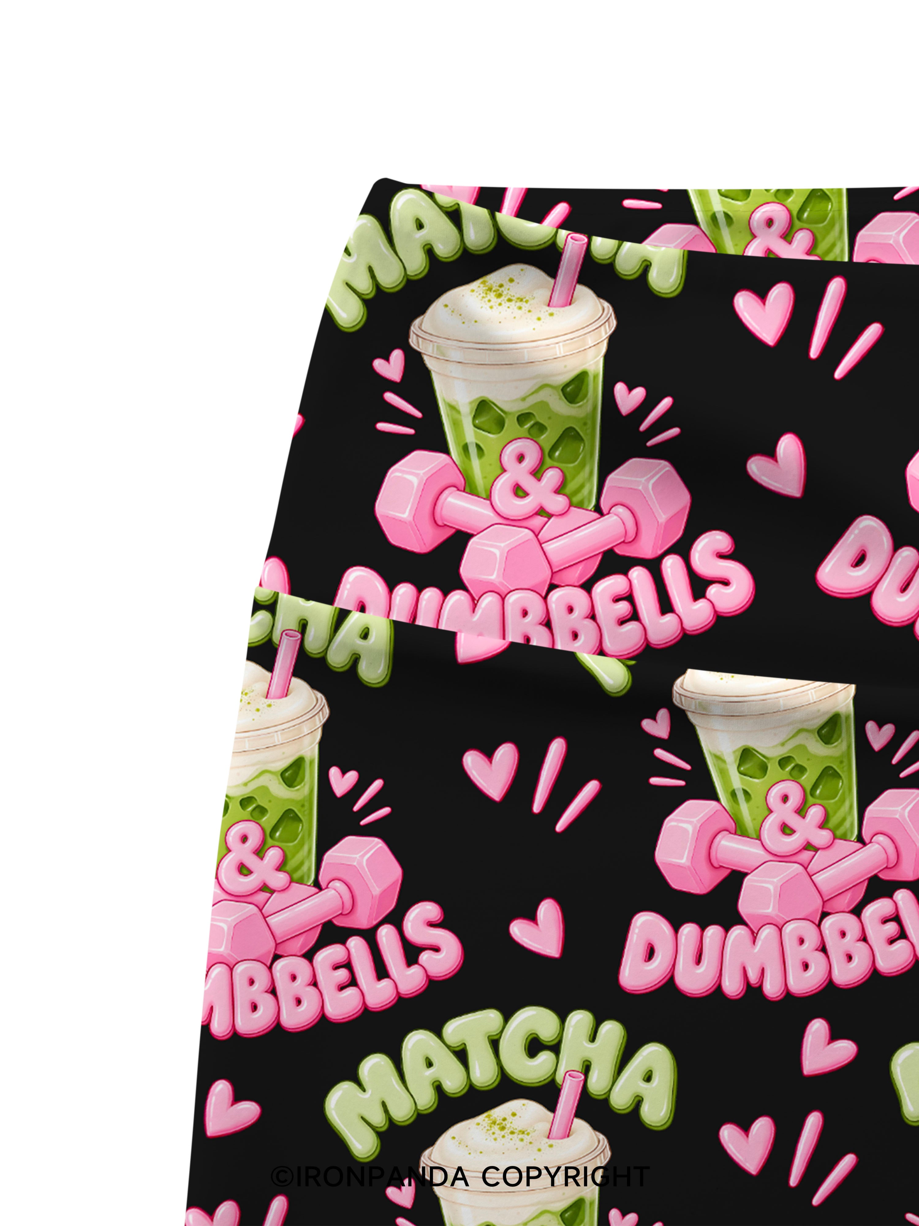 MATCHA & DUMBBELLS MATCHA GYM LOVER Printed Yoga Cycling Shorts