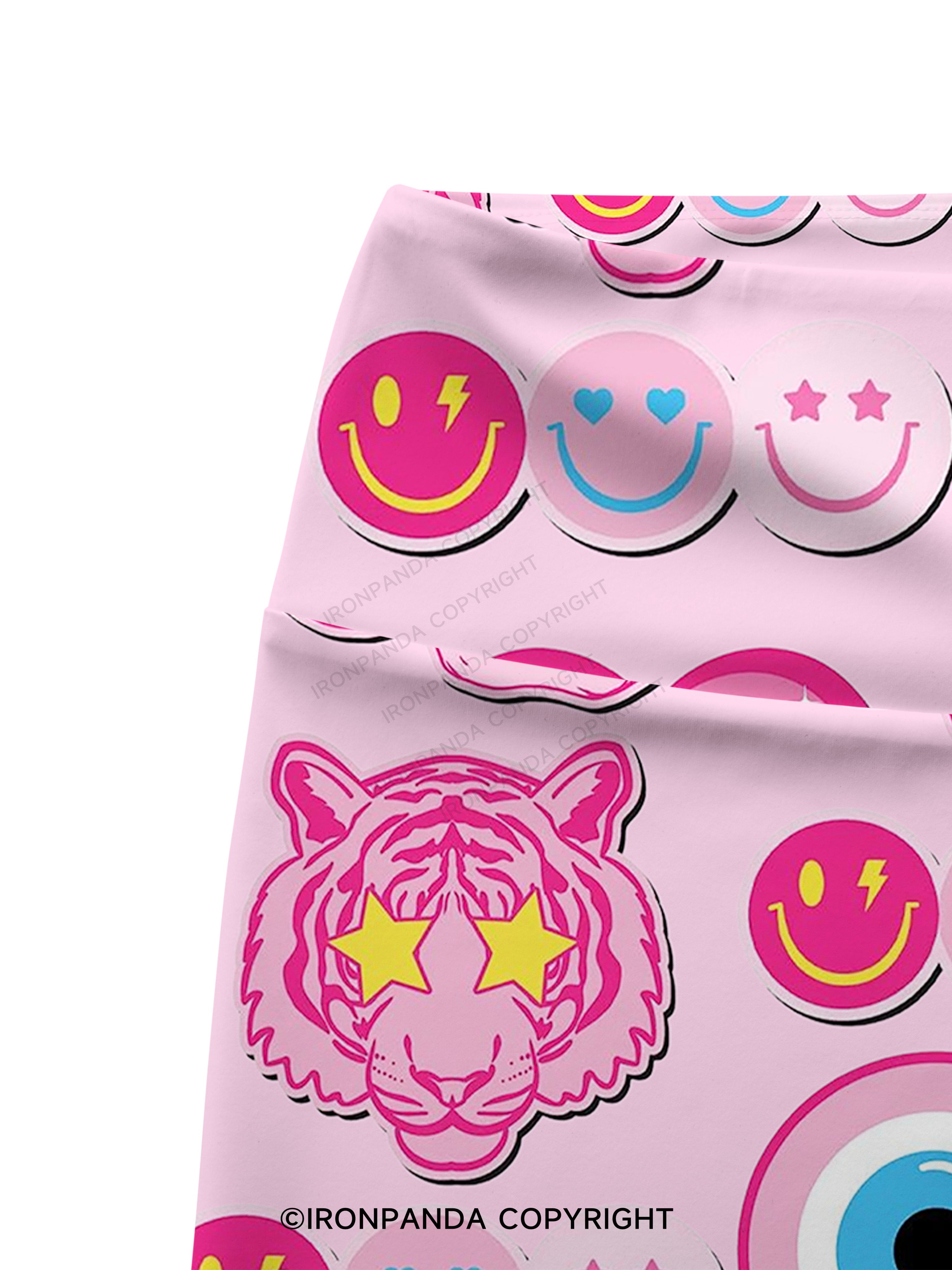 Pink Gym Sticker Bomb Printed Yoga Cycling Shorts