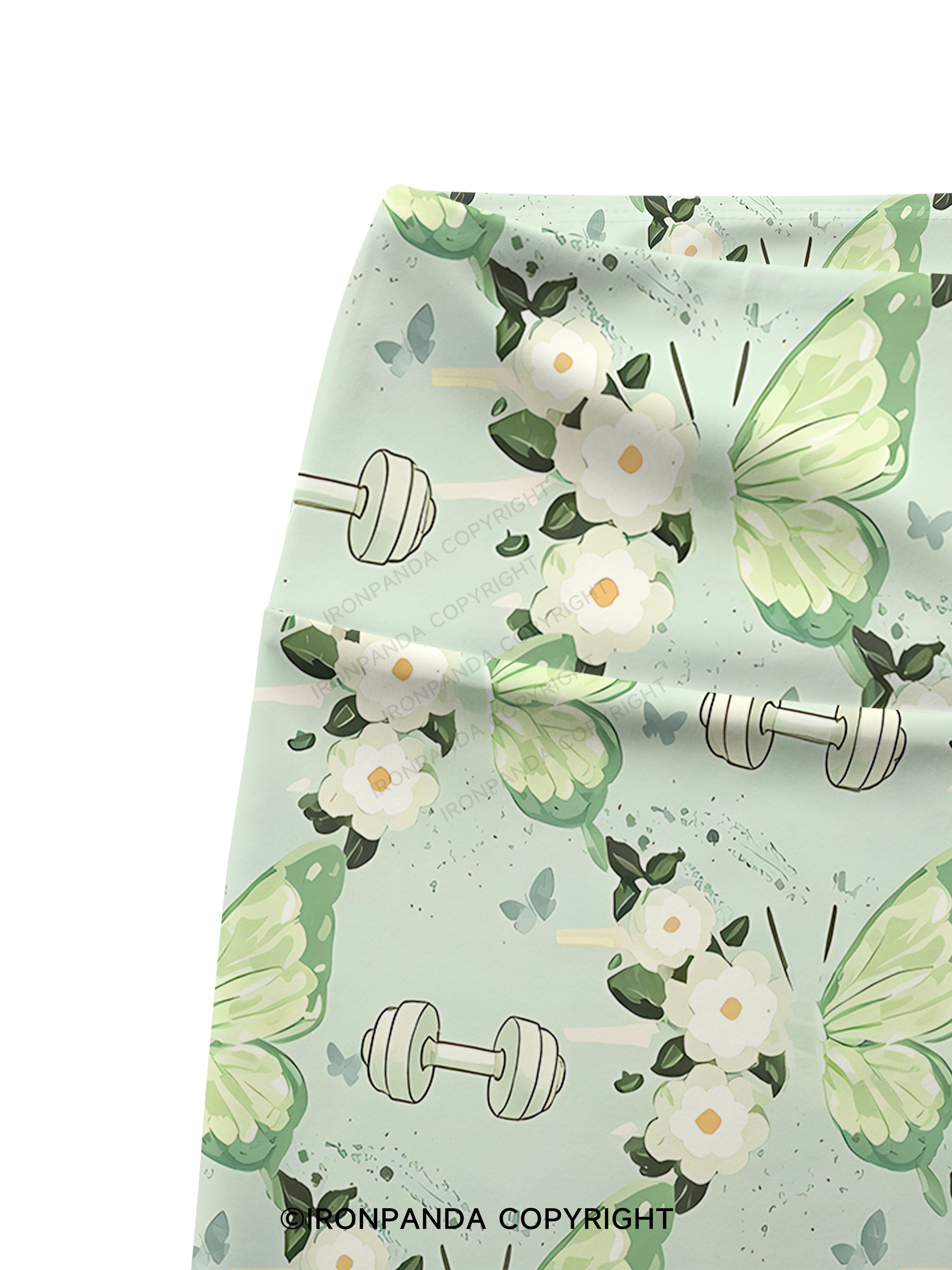 Mint Green Floral Lift Printed Yoga Cycling Shorts