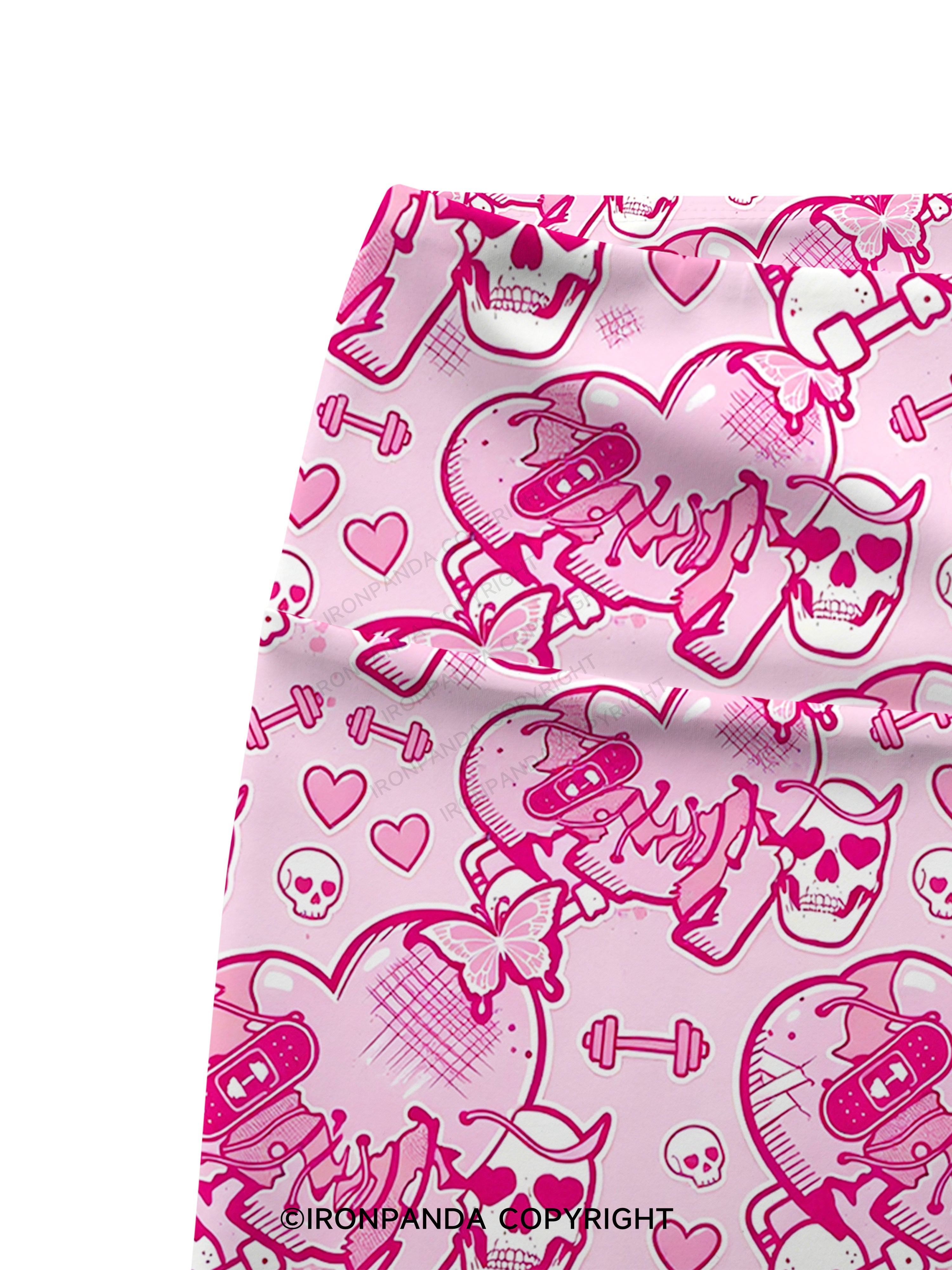 Pink Goth Heart Lift Printed Yoga Cycling Shorts