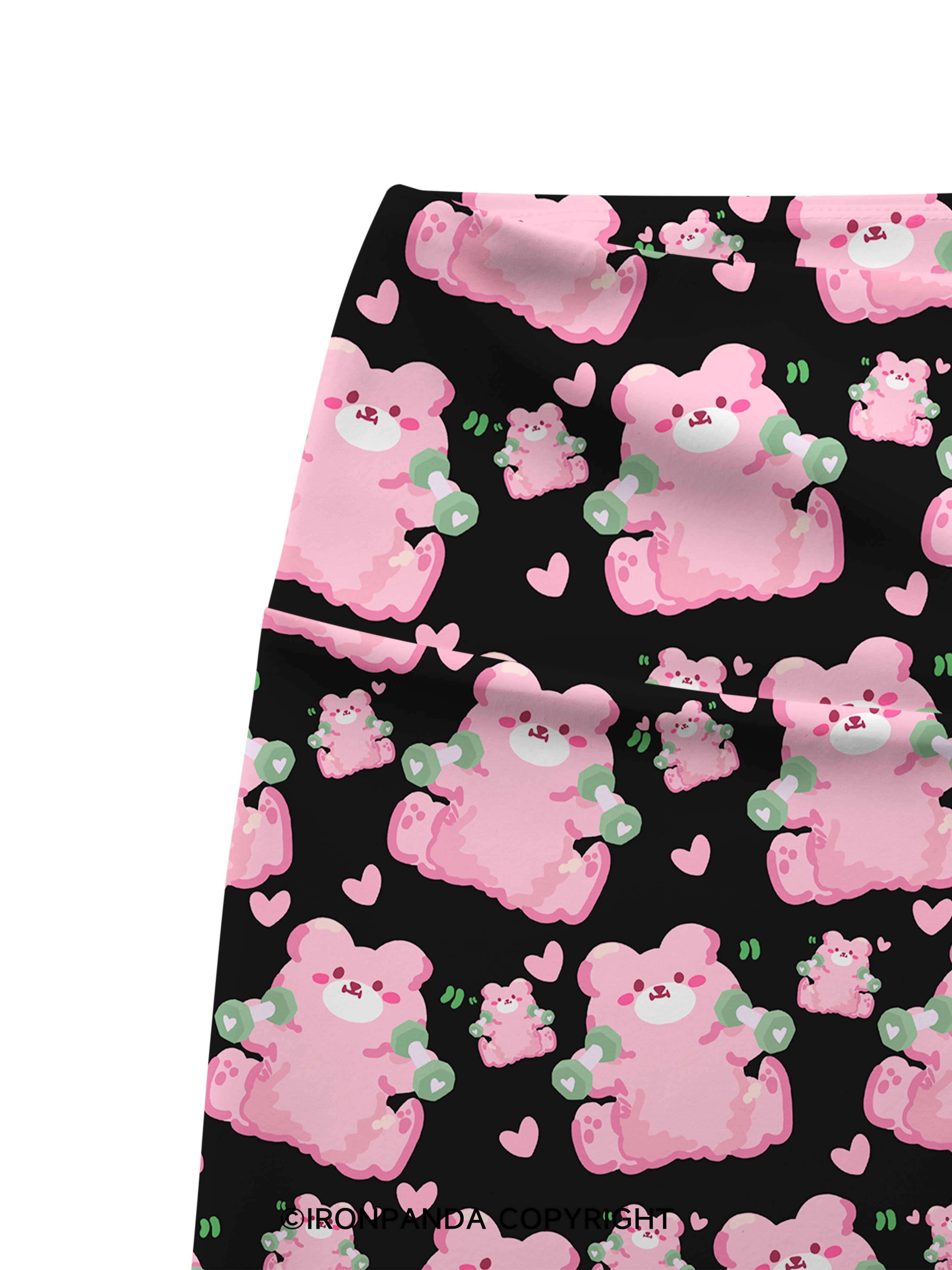 Pink Workout Bears Printed Yoga Cycling Shorts
