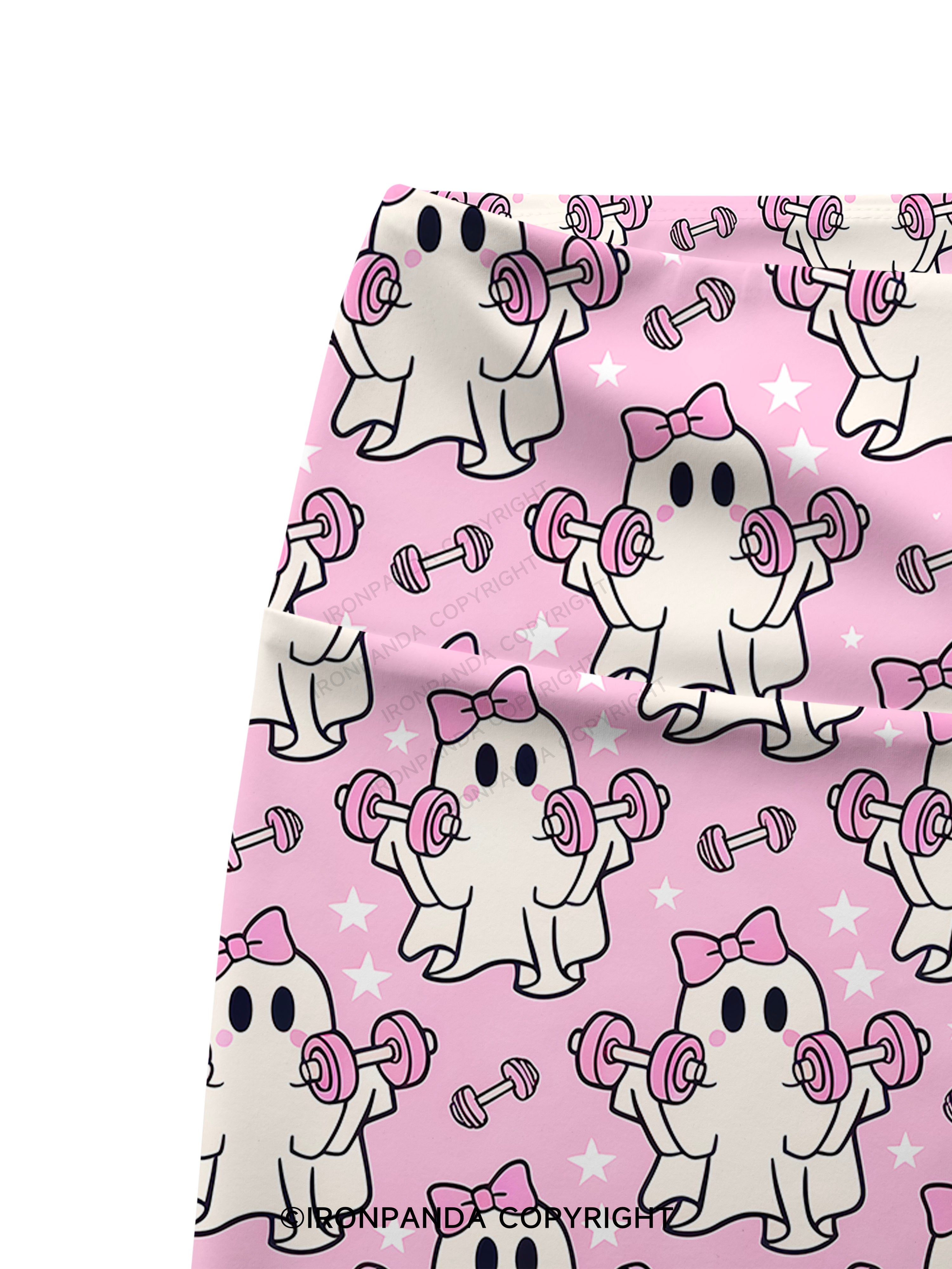 Pink Bow Workout Ghost Printed Yoga Cycling Shorts