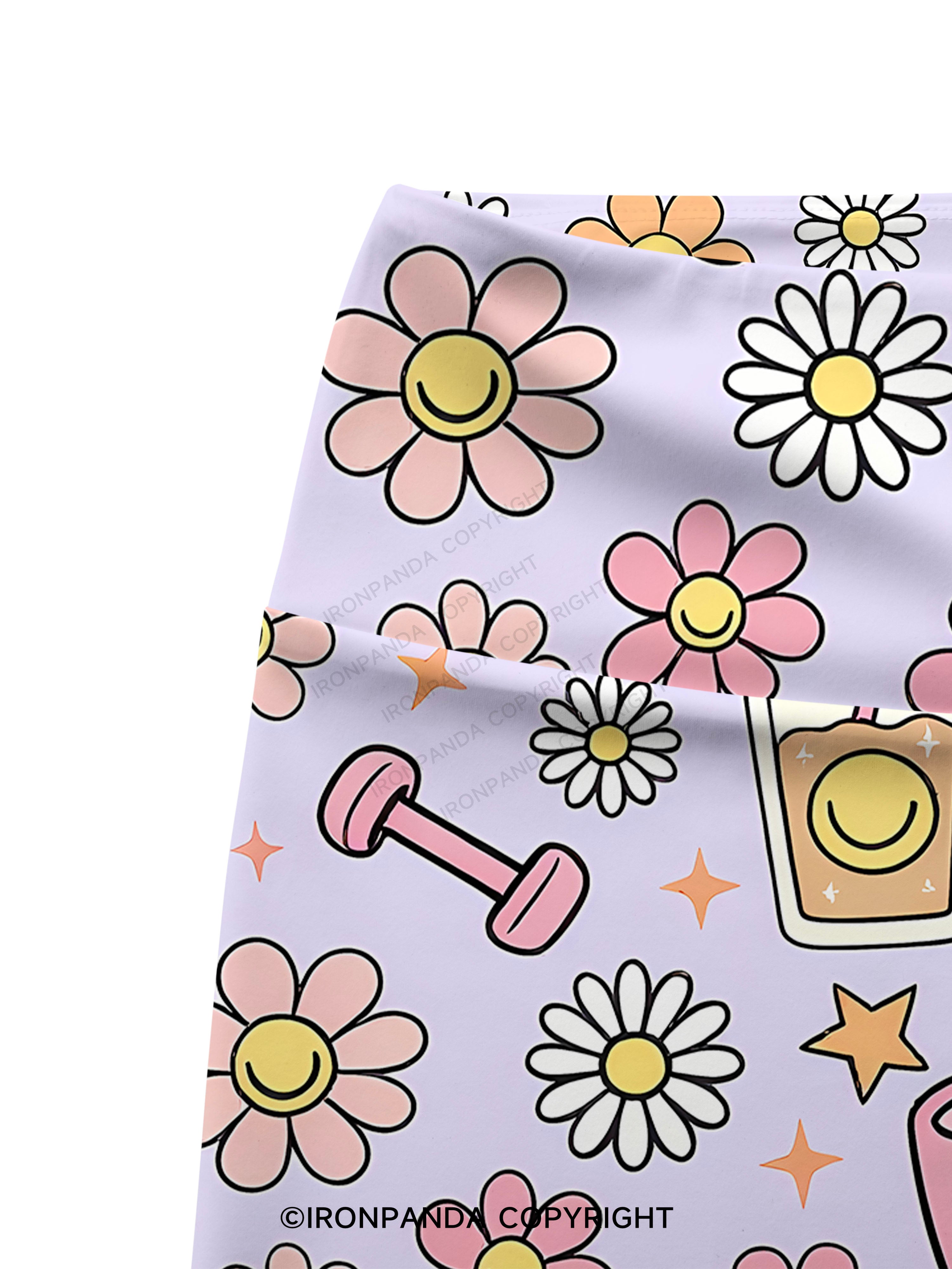 Daisy Coffee Gym Printed Yoga Cycling Shorts