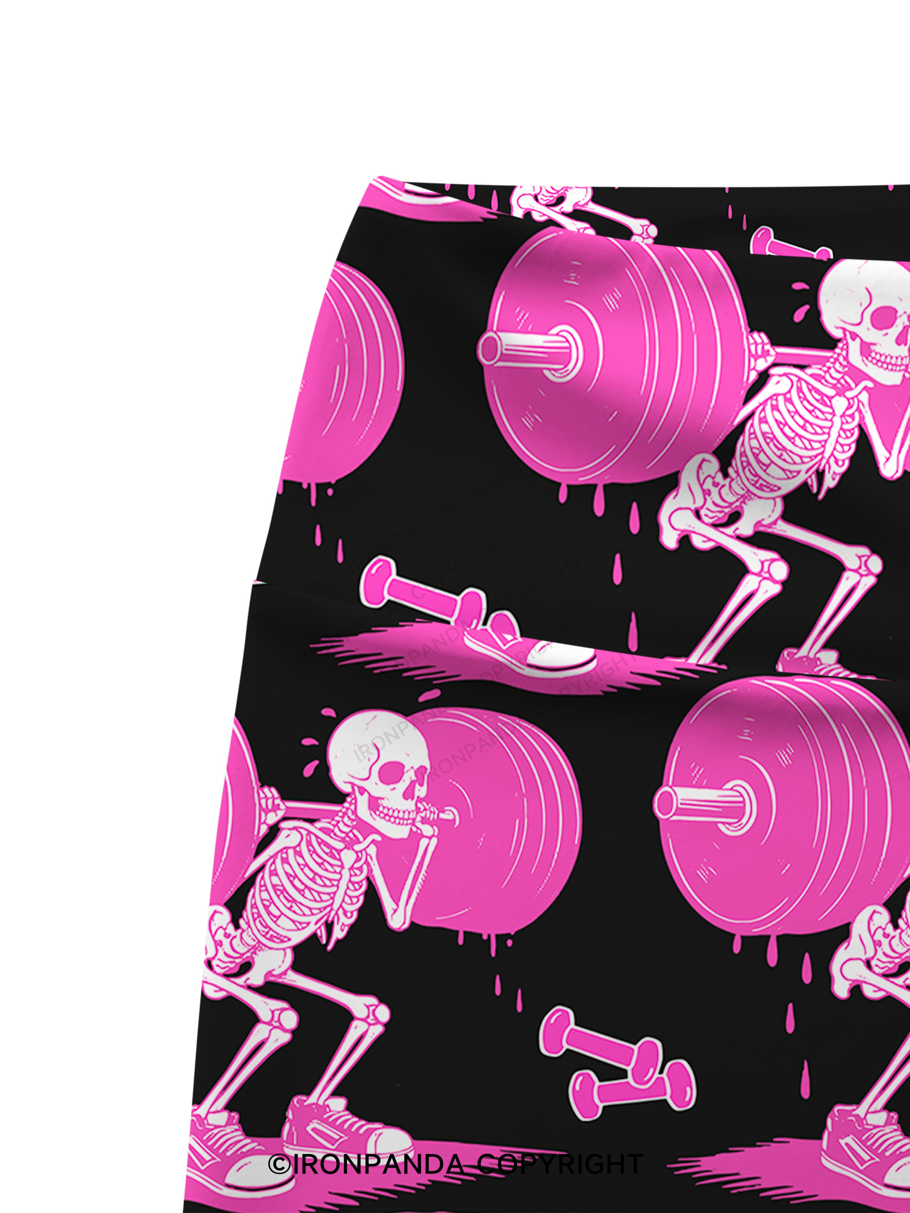 Pink Goth Gym Skeleton Printed Yoga Cycling Shorts