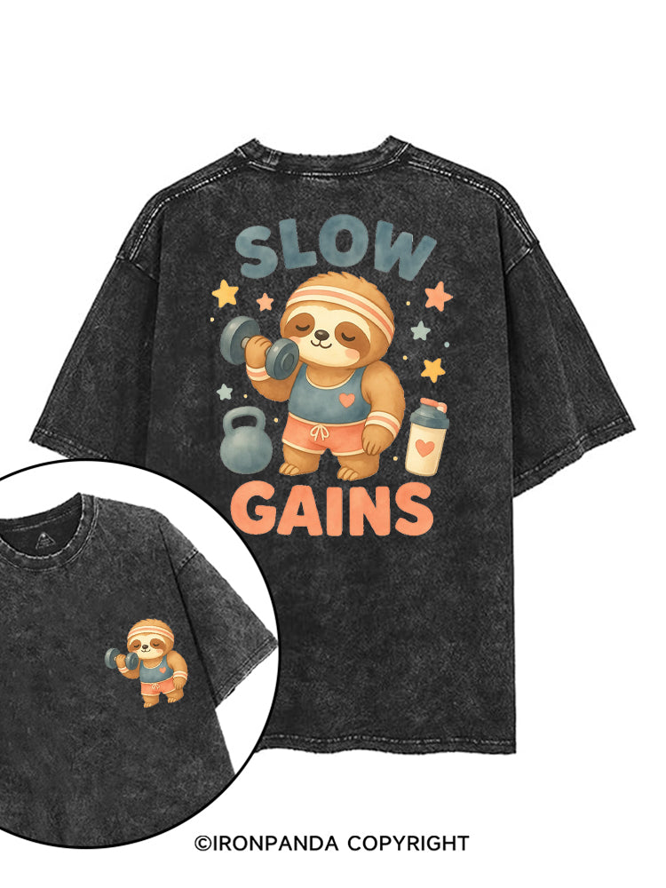 SLOW GAIN SLOTH GAINS printed Gym Shirt