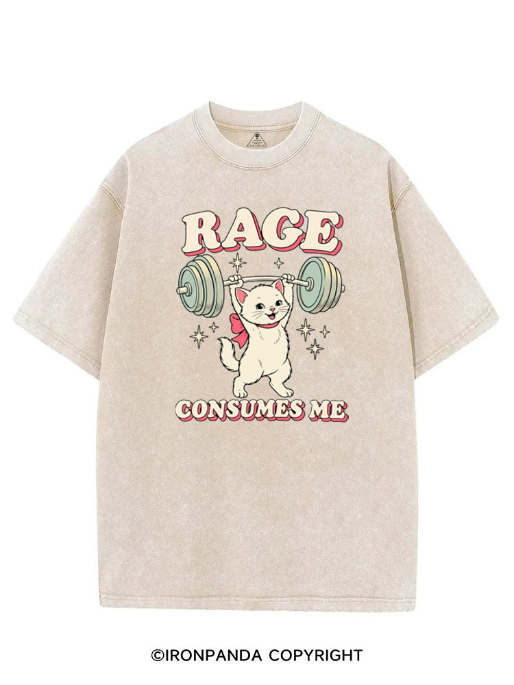 RAGE CONSUMES ME FUNNY CAT WEIGHTLIFTING VINTAGE GYM SHIRT