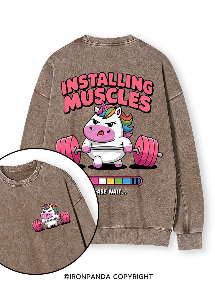INSTALLING MUSCLES Double-Sided Printed Washed Sweatshirt