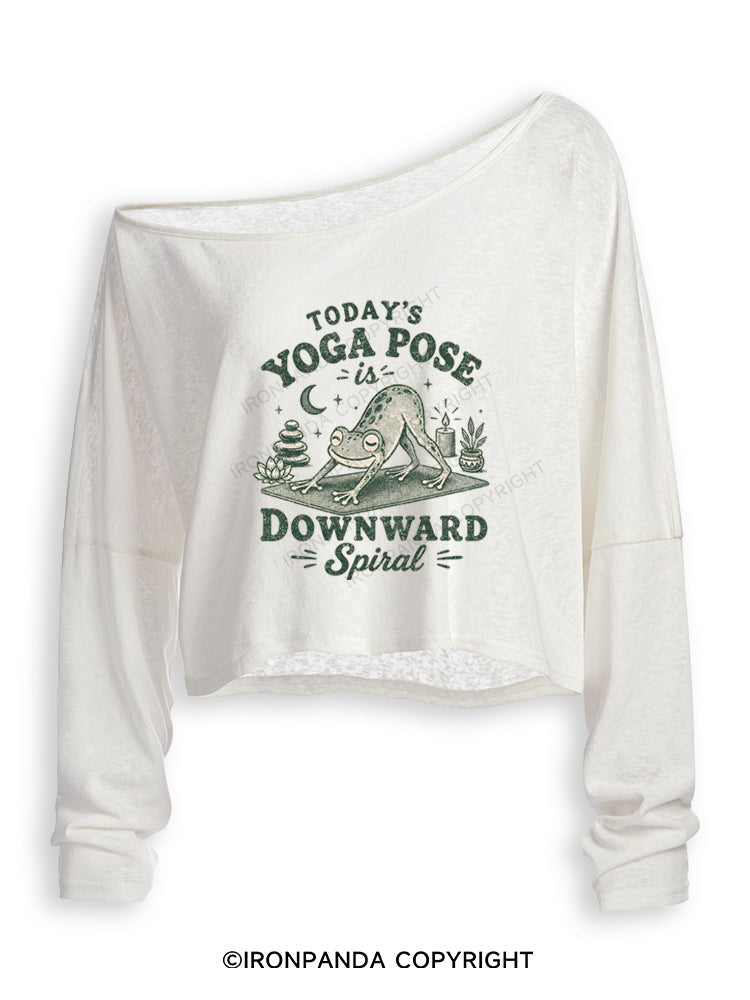 TODAY'S YOGA POSE IS DOWNWARD SPIRAL FUNNY YOGA FROG Off Shoulder Long Sleeve Crop Top