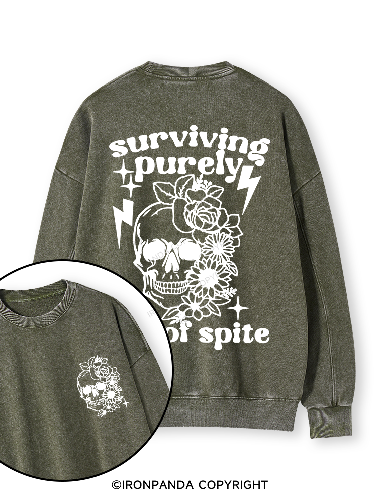 SURVIVING PURELY OUT OF SPITE Double-Sided Printed Washed Sweatshirt