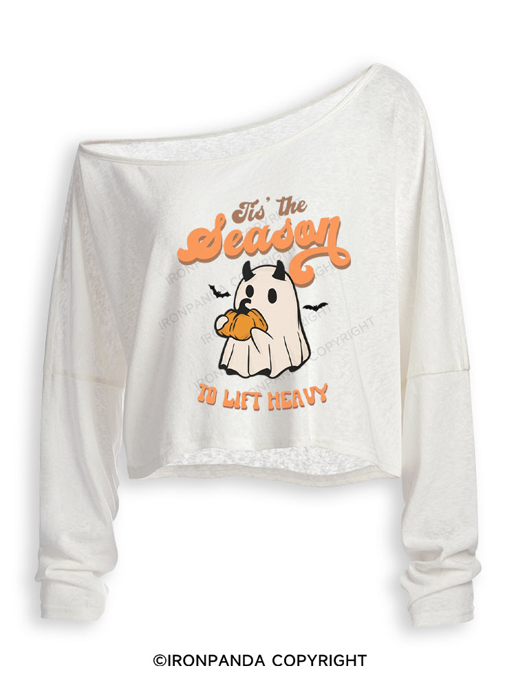 Tis the Season to Lift Heavy Off Shoulder Long Sleeve Crop Top