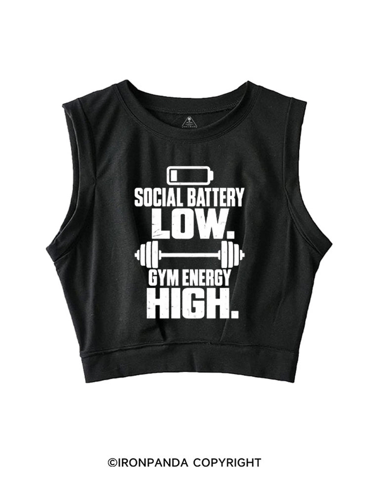 SOCIAL BATTERY LOW GYM ENERGY HIGH SLEEVELESS CROP TOPS