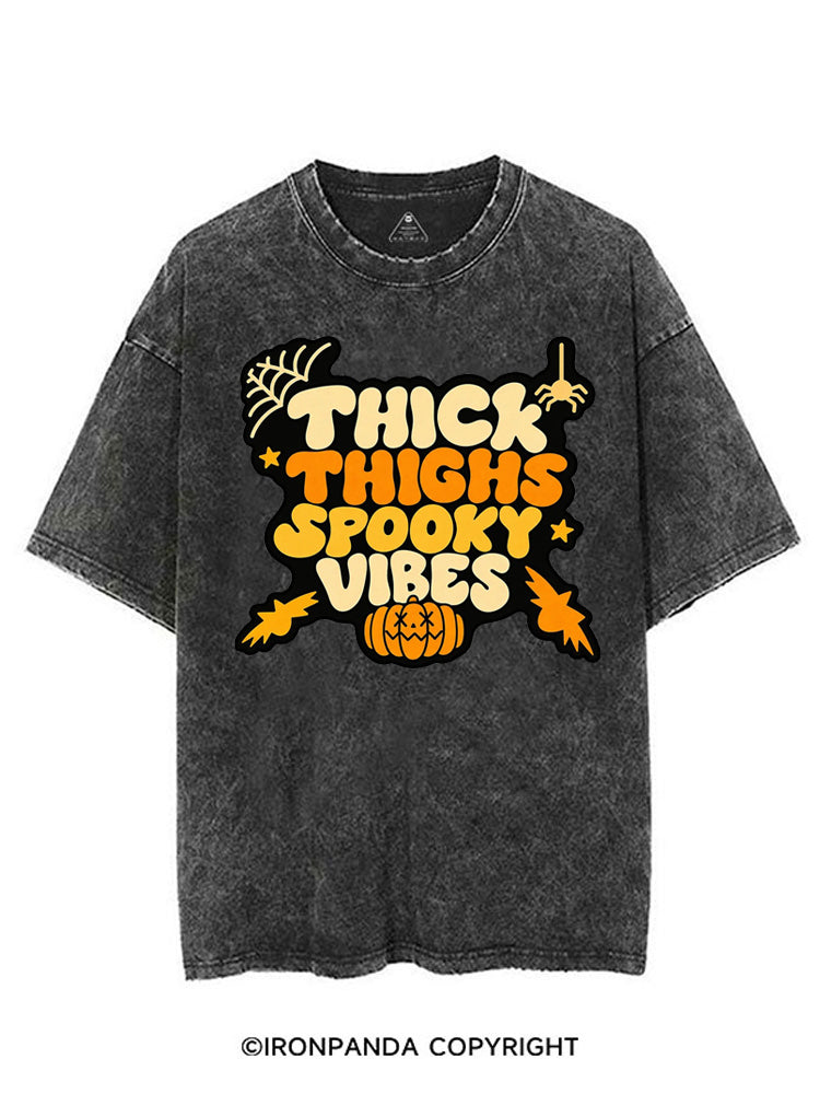 THICK THIGHS SPOOKY VIBES PUMPKIN HALLOWEEN VINTAGE GYM SHIRT