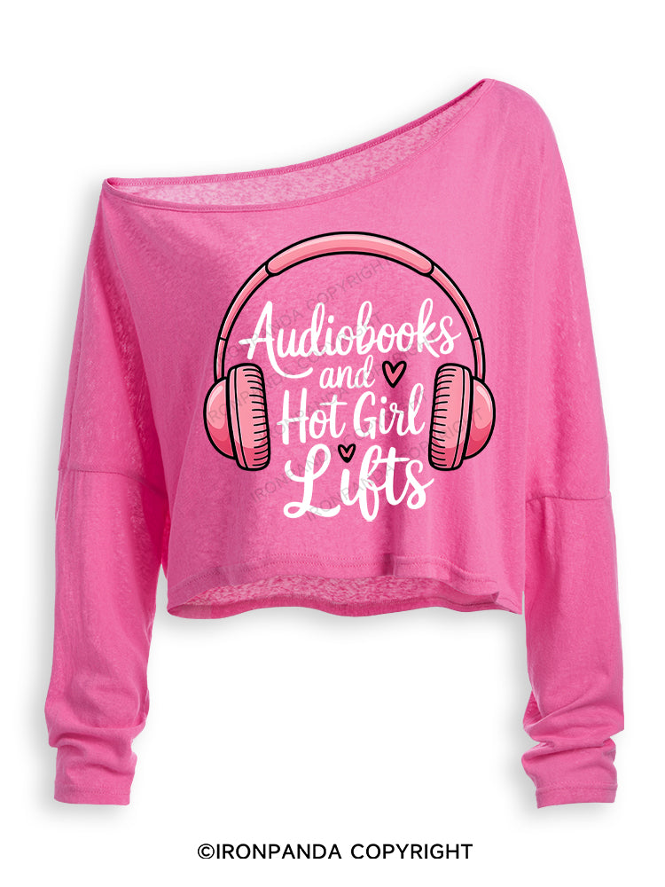 AUDIOBOOKS AND HOT GIRL LIFTS Off Shoulder Long Sleeve Crop Top