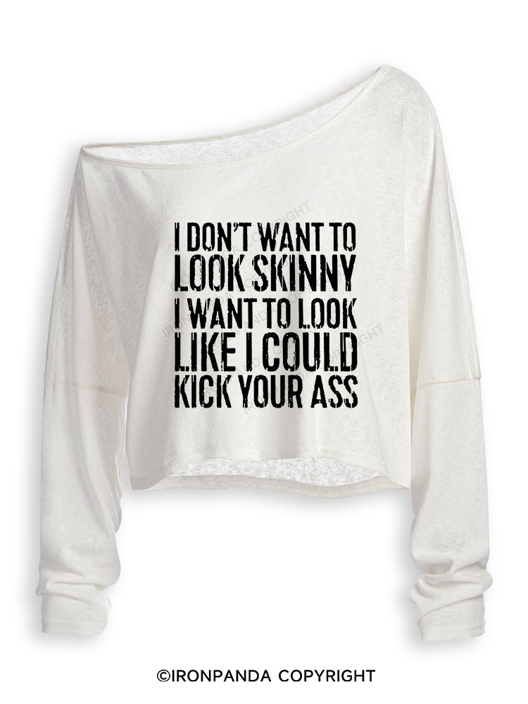 I DON'T WANT TO LOOK SKINNY Off Shoulder Long Sleeve Crop Top