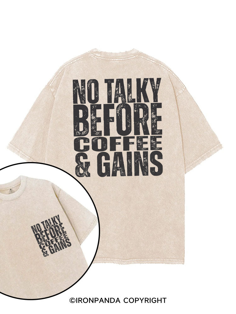 NO TALKY BEFORE COFFEE & GAINS printed Gym Shirt
