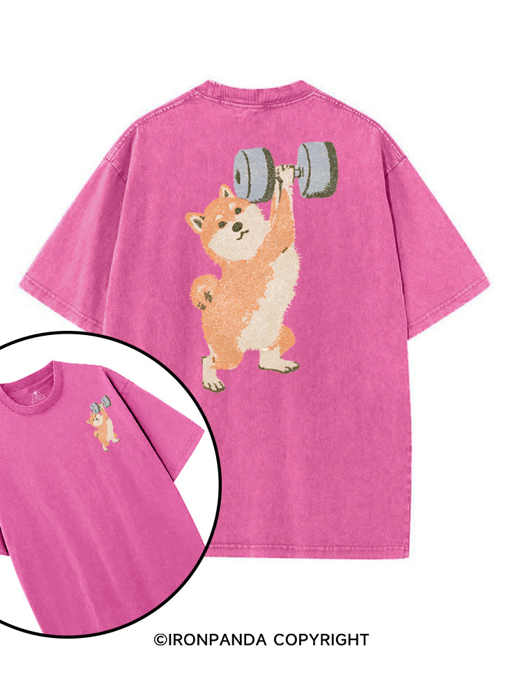 STRONG SHIBA INU LIFTING WEIGHTS printed Gym Shirt