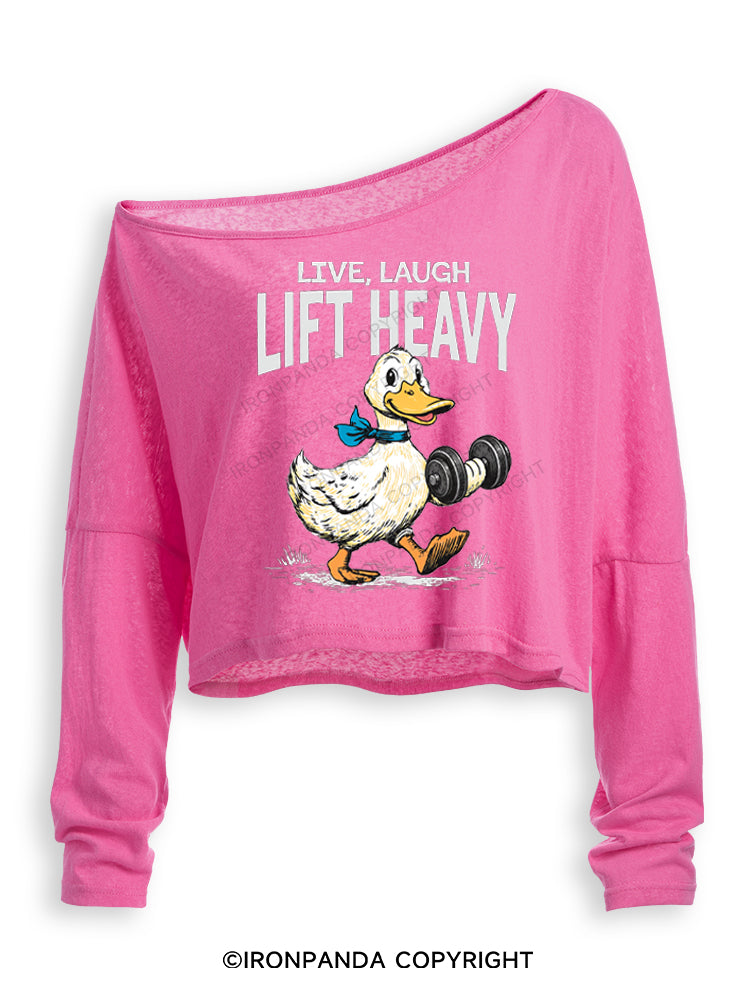 LIVE LAUGH LIFT HEAVY GYM DUCK Off Shoulder Long Sleeve Crop Top
