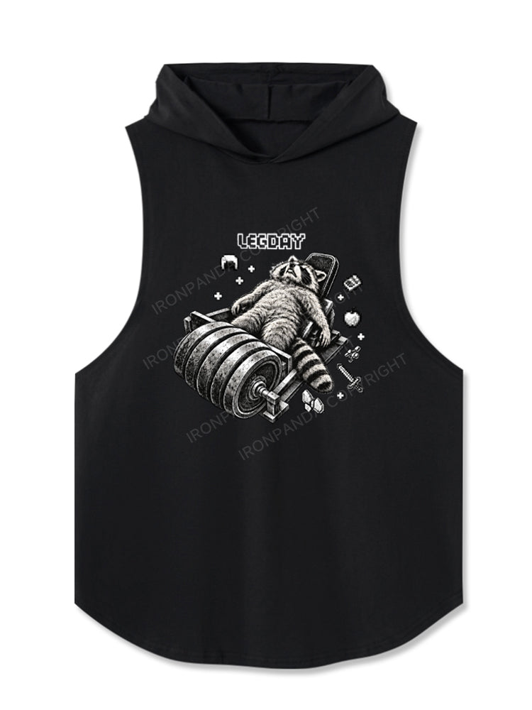 Heavy Leg Press Gamer Leg Day Raccoon Hooded Tank