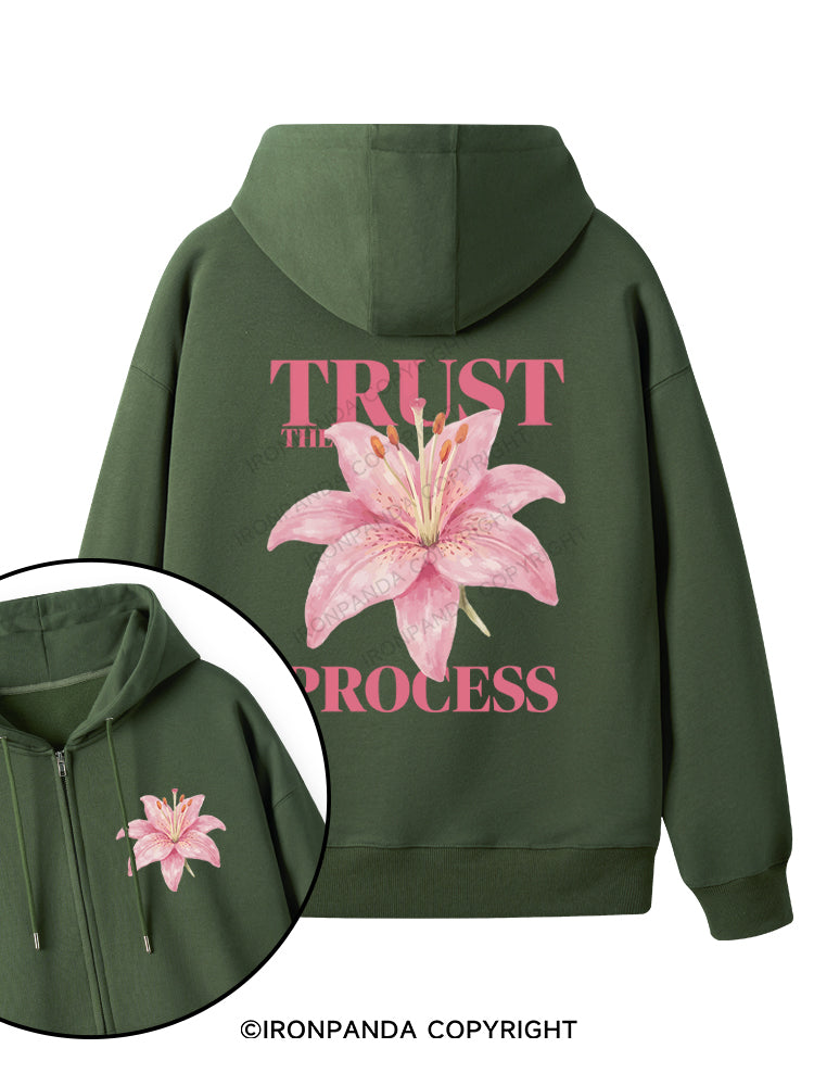 TRUST THE PROCESS Double-Sided Printed Fleece Zip Up Hoodie