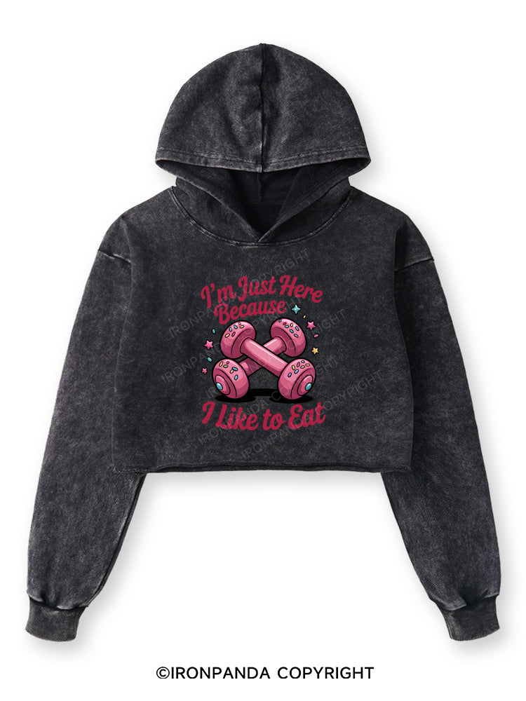 I'M JUST HERE BECAUSE I LIKE TO EAT Washed Crop Hoodie