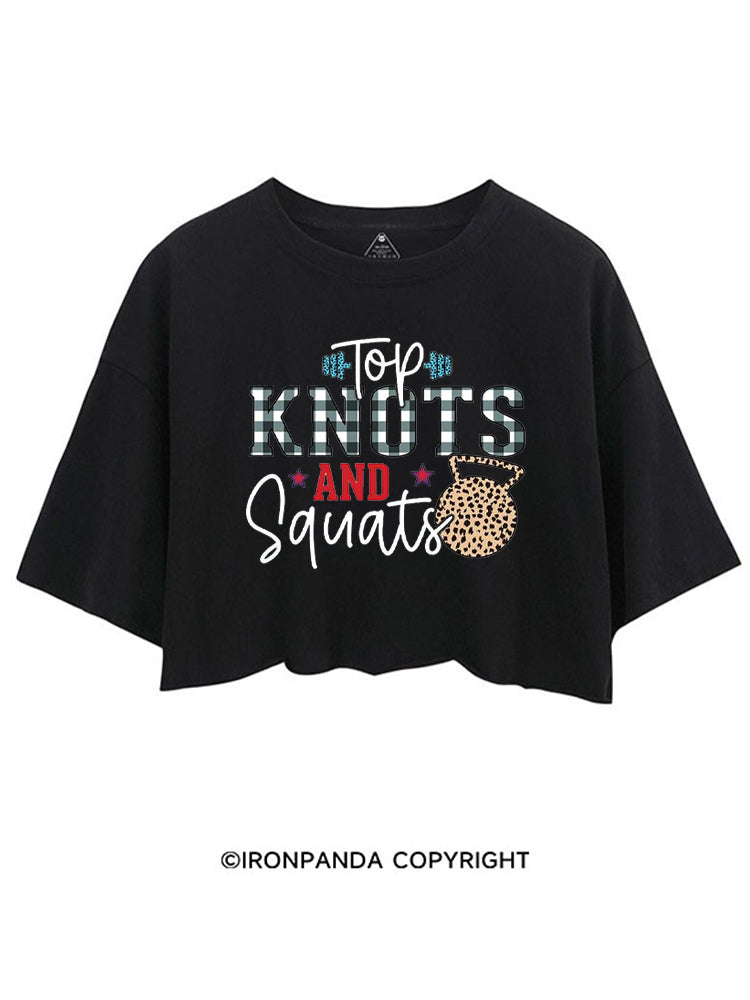 TOP KNOTS AND SQUATS FUNNY GYM CROP TOPS