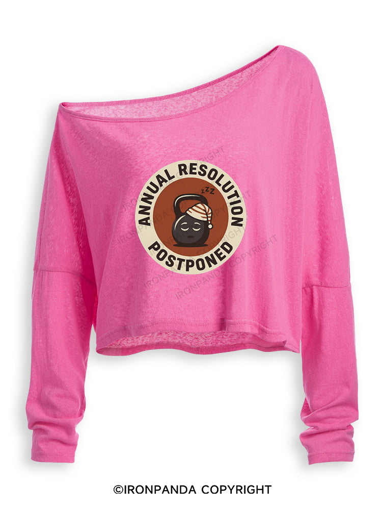 ANNUAL RESOLUTION POSTPONED Off Shoulder Long Sleeve Crop Top