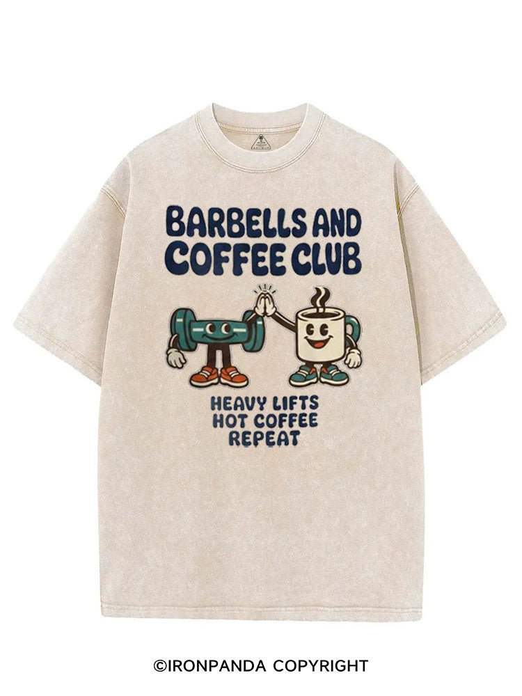 BARBELLS AND COFFEE CLUB HEAVY LIFTS HOT COFFEE REPEAT VINTAGE GYM SHIRT