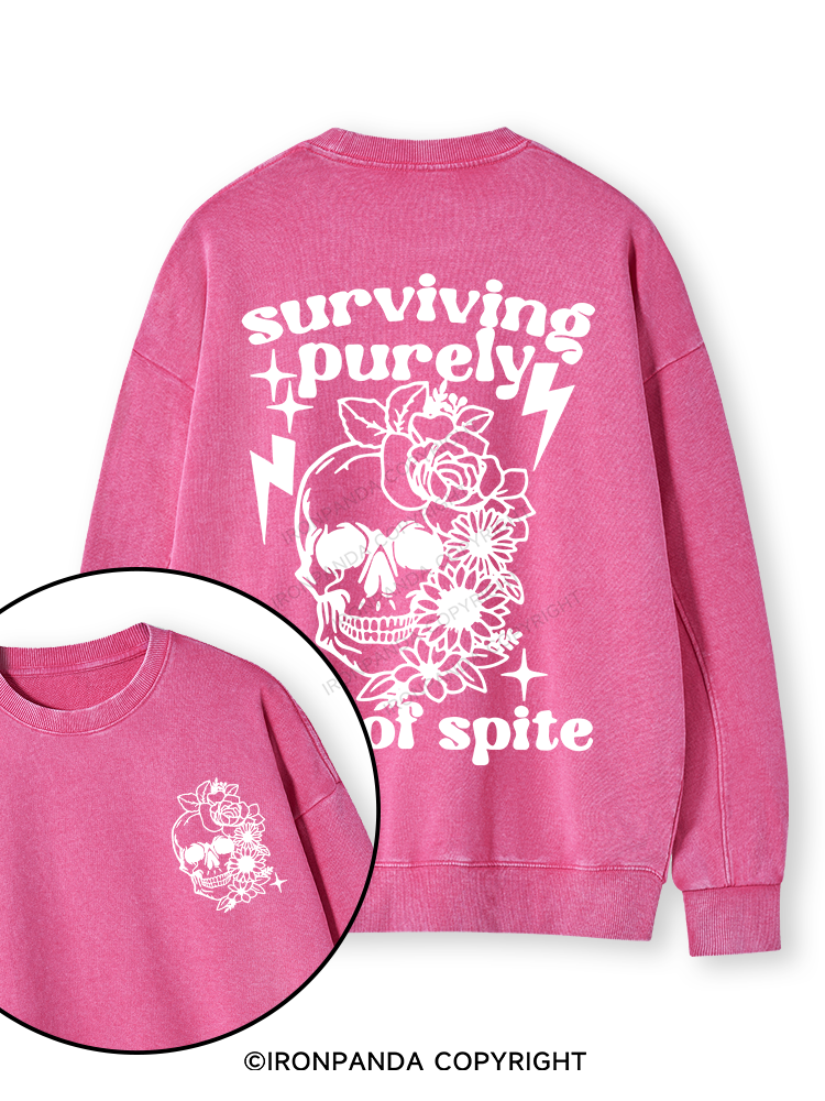 SURVIVING PURELY OUT OF SPITE Double-Sided Printed Washed Sweatshirt