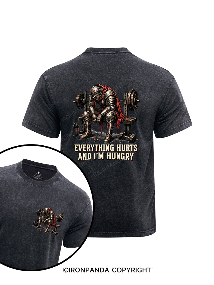 Everything Hurts And Im Hungry Funny Gym Knight Printed Washed Gym Shirt