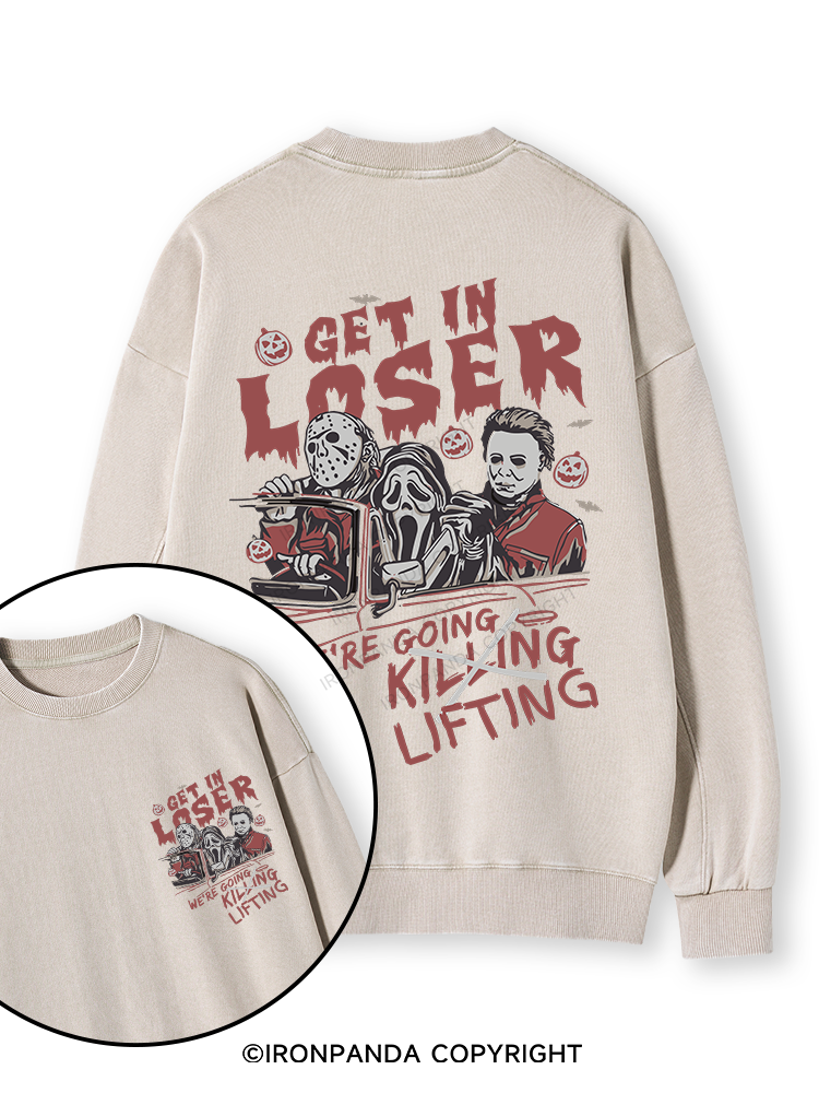 We’re Going Lifting Double-Sided Printed Washed Sweatshirt