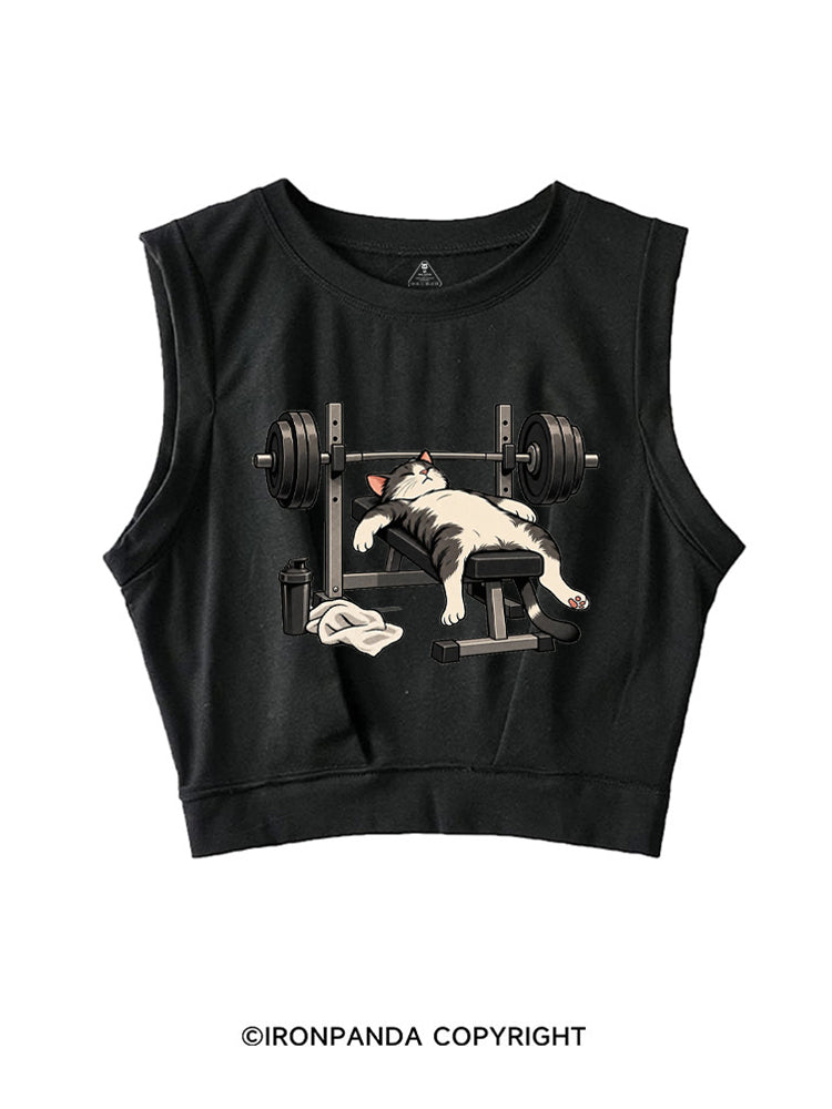 TIRED GYM CAT AFTER WORKOUT SLEEVELESS CROP TOPS